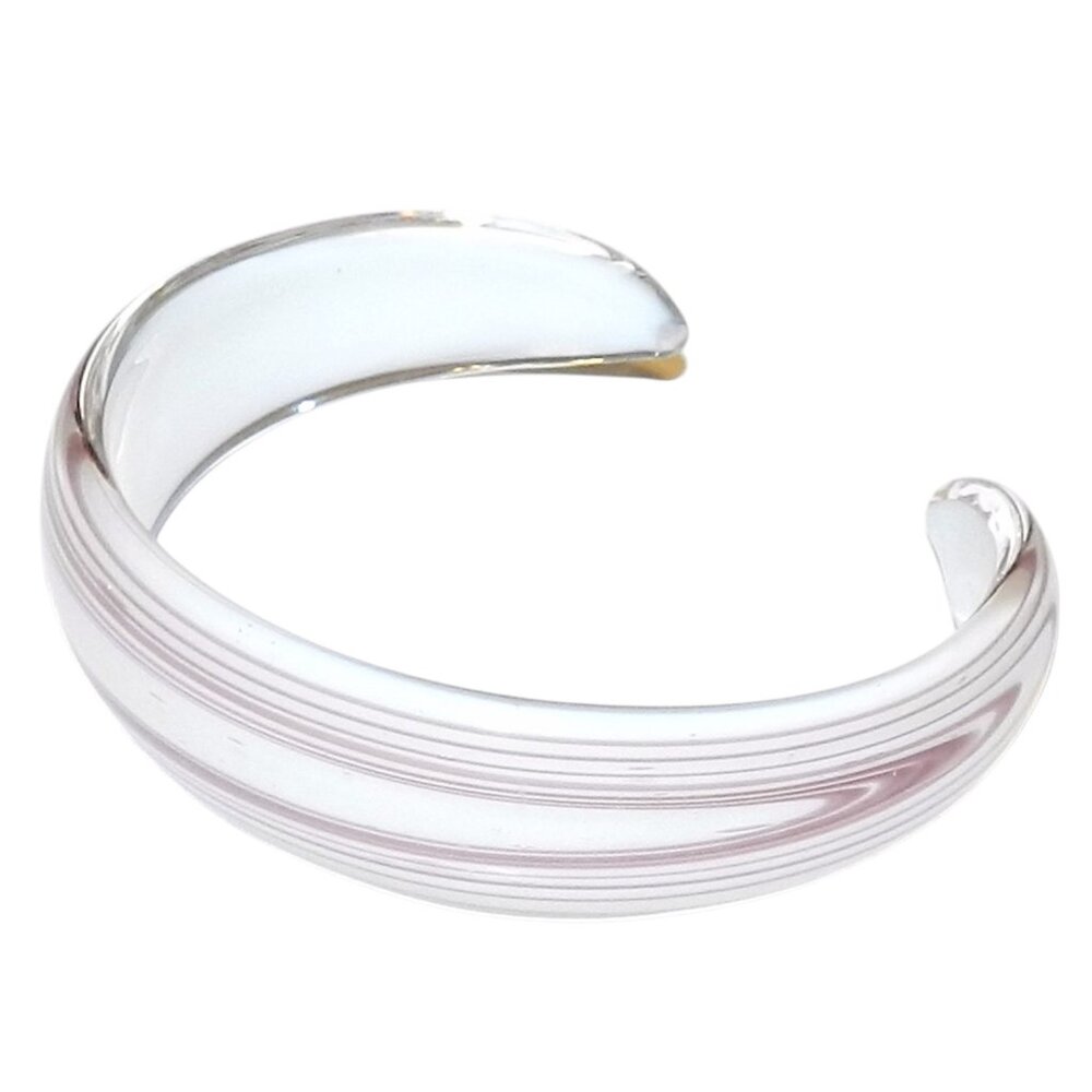 New White & Purple Opaque 7.5" Lampworked Glass Cuff Bracelet In Box BR371